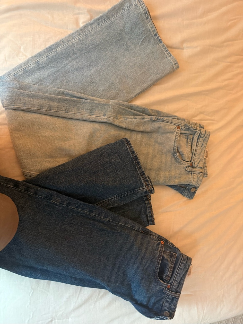 TWO Reformation Wilder Streth Light and Dark Wash Straight-Leg Jeans